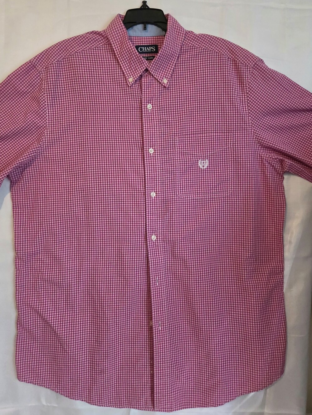 Chaps Men's Pink Gingham Button-Down Shirt. XLT